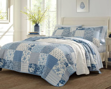 Laura Ashley Blue Paisley /Floral Patchwork Cotton TWIN Quilt SET