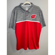 Fanatics Wisconsin Badgers Polo Shirt XL TG EG Mens Red Gray W Logo