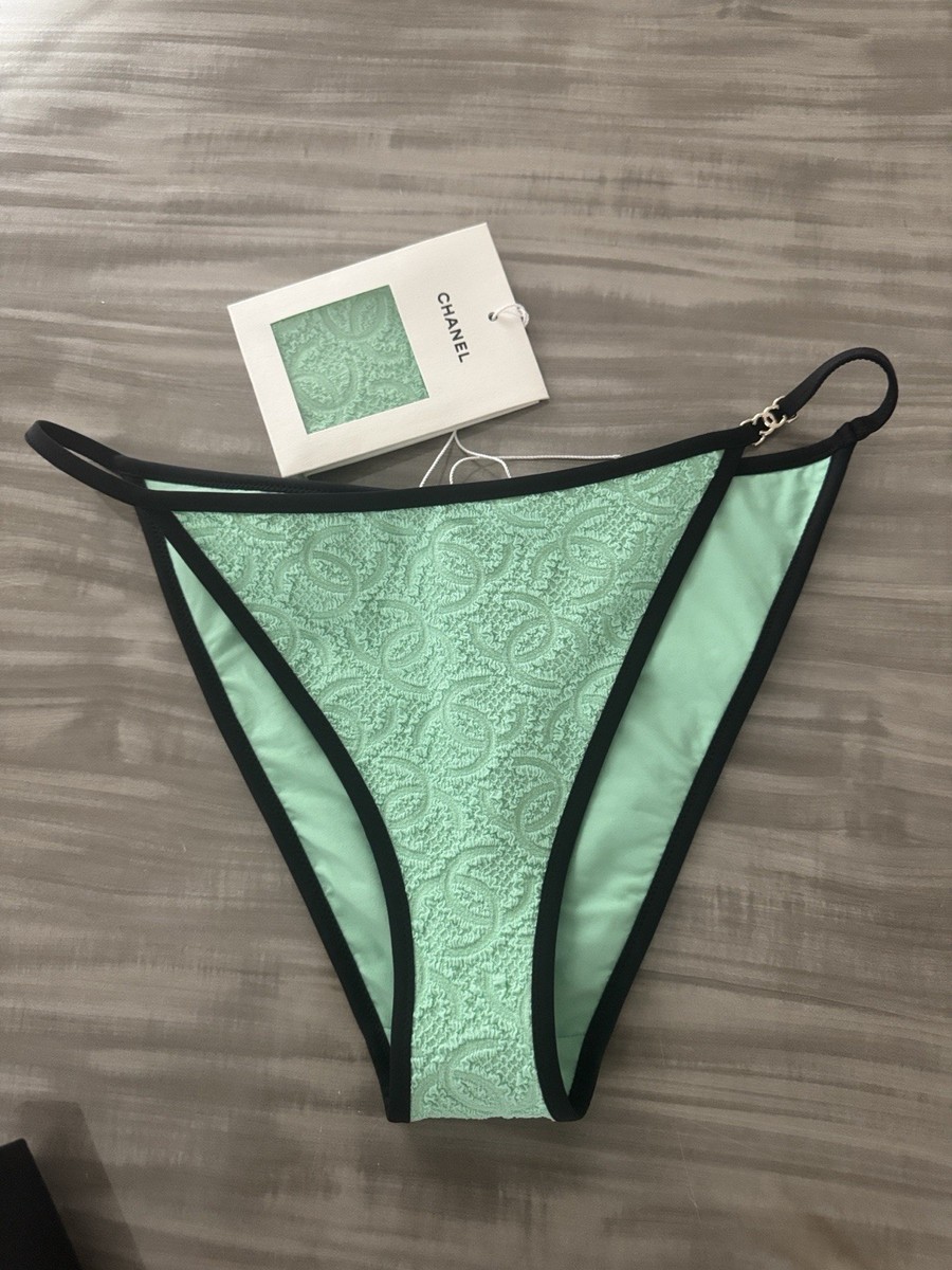 CHANEL Green/Black Logo 2-Piece Bikini Swimsuit Set Women's Size