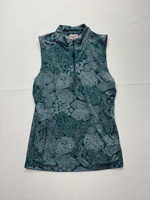 Tommy Bahama Golf Tank Womens Medium Green Floral 1/4 Zip Mock Neck Top