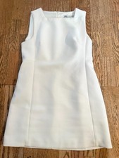 ZARA MINIMALIST OFF WHITE SQUARE NECK SLEEVELESS SHIFT MINI DRESS SIZE L