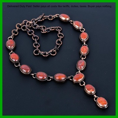 Oval Red Snakeskin Jasper Stone Trendy Electroformed Chain Wife Necklace Copper