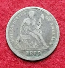 1869 Silver Seated Liberty 10c Ten Cent Coin VG