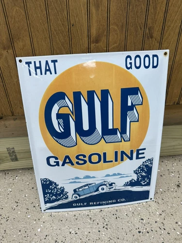 Vintage Good Gulf Gasoline Porcelain Sign Very Nice