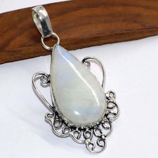 925 Silver Plated Rainbow Moonstone Jewellery Pendant Handmade Size 2.3" GW