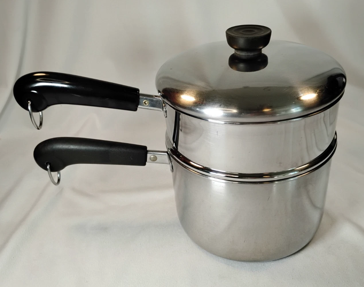 Vintage Revere Ware 3 Qt Saucepan w Double Boiler Insert Tri-Ply Disc Bottom