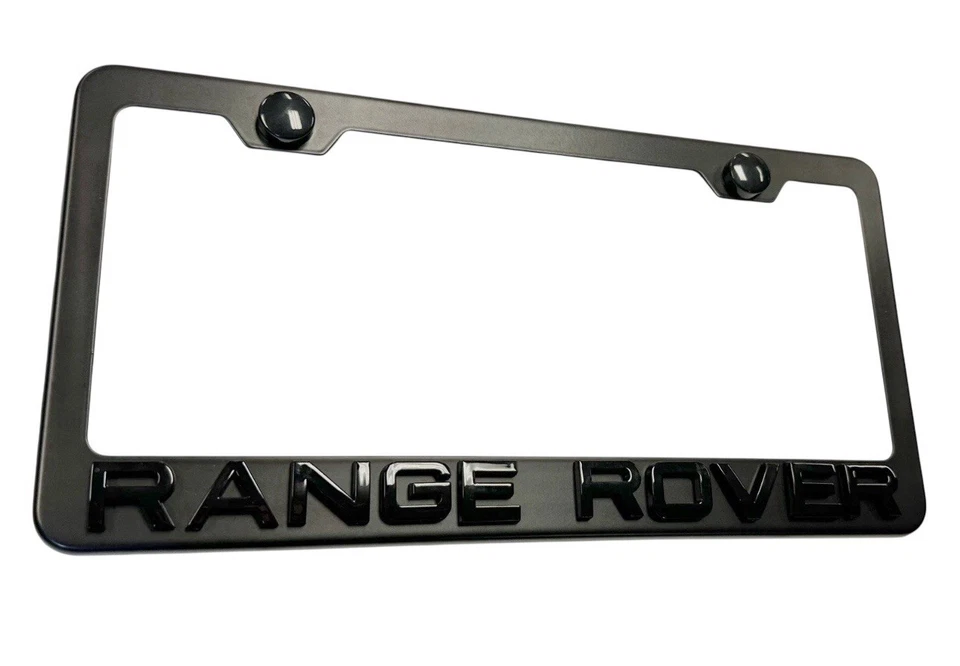 3D Range Rover Emblem Stainless Steel Matte Black License Plate Frame W/ Caps - Image 2 of 4