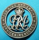WW1 FOR KING & EMPIRE FOR SERVICES RENDERED WOUND MILITARY BADGE No B4191