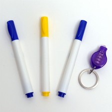 3 Invisible Ink Marker w/ UV Flashlight Black Light Reactive Blue Yellow Pen