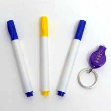 3 Invisible Ink Marker w/ UV Flashlight Black Light Reactive Blue Yellow Pen