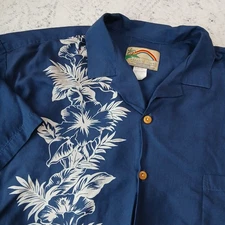 Paradise Found Mens XL Blue Hawaiian Floral Button Up Short Sleeve Vintage 