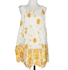 Free People Womens Small Mini Dress Talk to Me Trapeze Bardot Boho New