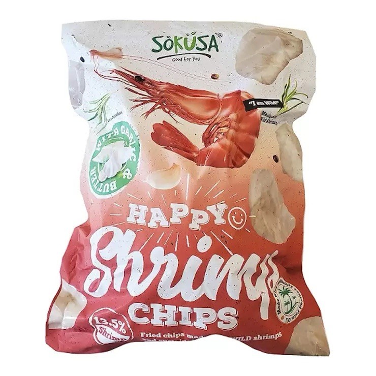 Sokusa Garlic Butter Happy Shrimp Fried Chips Wild Shrimps Crisp Snack Pack 454g