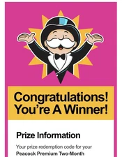 Peacock Premium 2-Month Subscription Digital McDonalds Monopoly