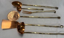 Vintage Solid Copper Kitchen Utensils Lot of 6 Fork Ladels Spatula Slotted Spoon