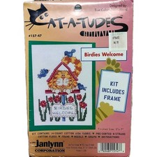 Janlynn Cat-A-Tudes "Birdies Welcome" cross stitch kit, new