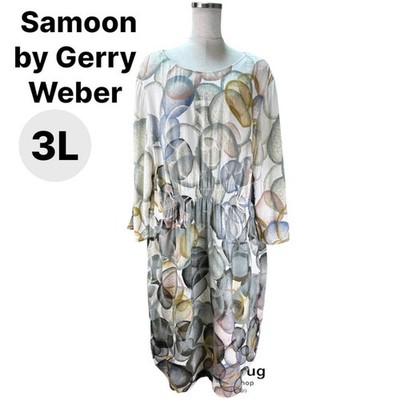 Samoon by Gerry Weber  Long Sleeve Dress Gray Watercolor Dot Print Size US16