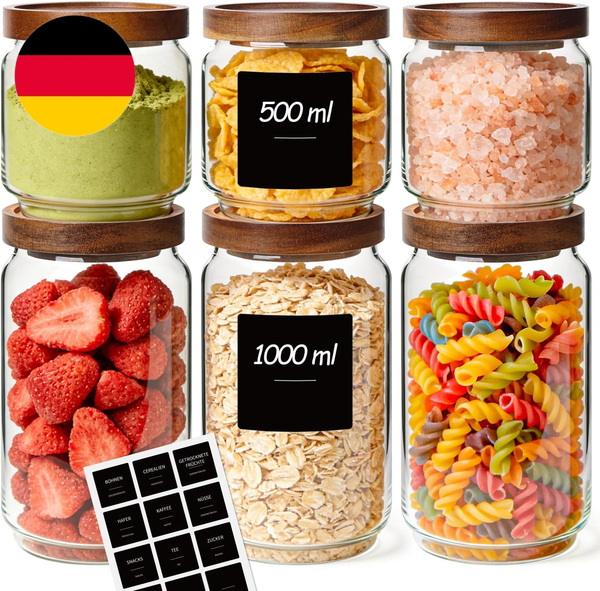 ComSaf VorratsgläSer Mit Deckel, GlasbehäLter, Vorratsdosen Glas 1L × 3 & 500 Ml-image