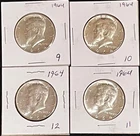 1964 Kennedy Silver Half Dollar 90% Silver Lot Of 4