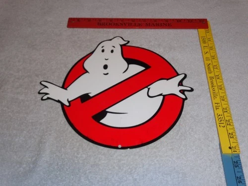 VINTAGE GHOSTBUSTERS NO GHOST ALLOWED 12" METAL MOVIE TV SODA GASOLINE OIL SIGN!