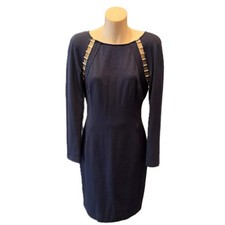 Versace Navy Long Sleeve Fitted Dress with Hardware Detail – Size 44