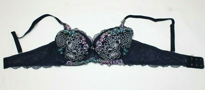 Soutien-Gorge Dentelle Push-Up Armatures - Taille 30B - Bleu/Vert Brocart - Neuf Sans Étiquettes