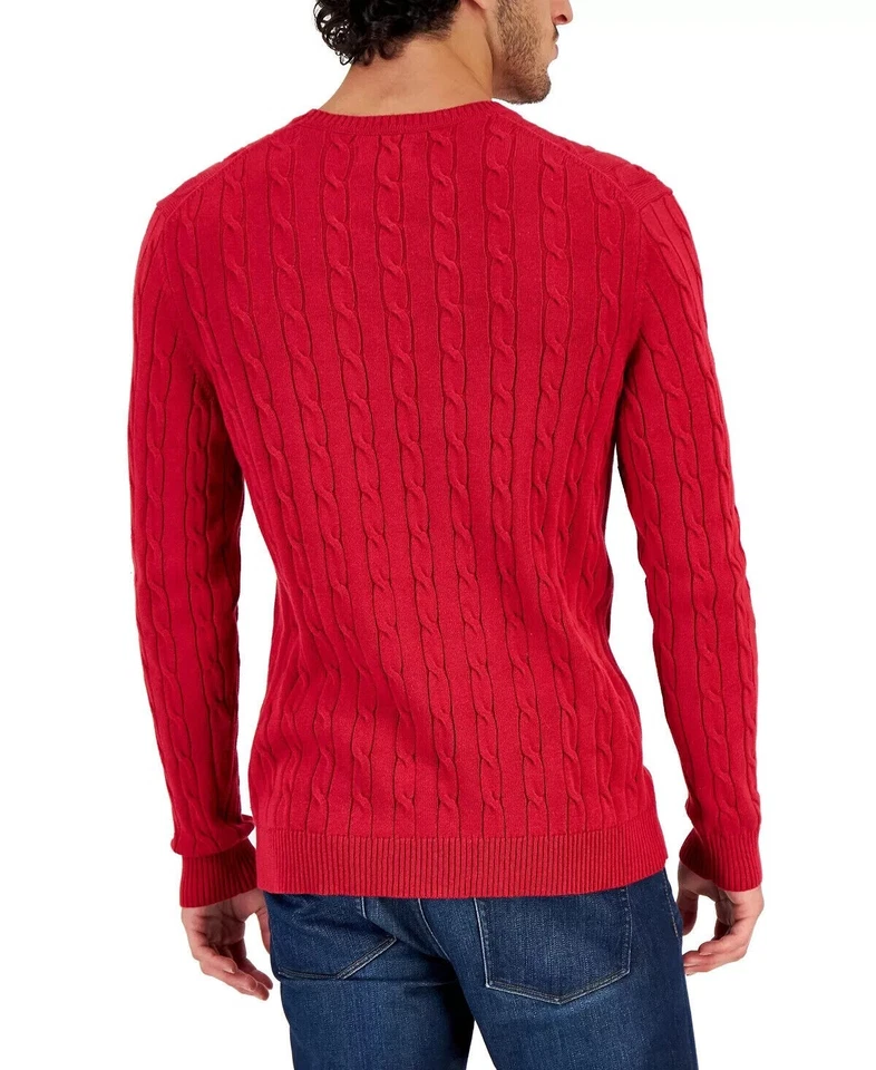 Suéter de algodón rojo ardiente tejido con cable Club Room para hombre Foto 2 de 3