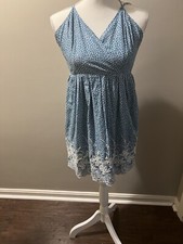 Altar'd State Floral Embroidered Hem Mini Dress Blue White Size Extra Small