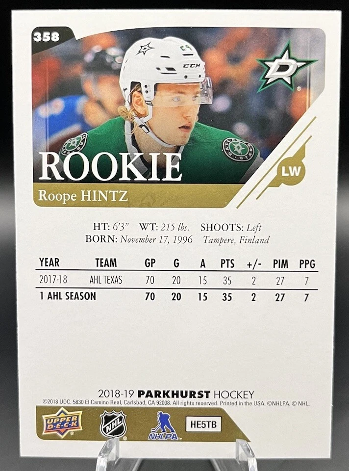 2018 Parkhurst Roope Hintz Rookie #358 - Image 2 of 2