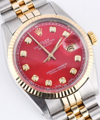 Rolex Datejust 16013 Red Gilt Diamond Dial 36mm Watch 18K Gold / Steel Jubilee