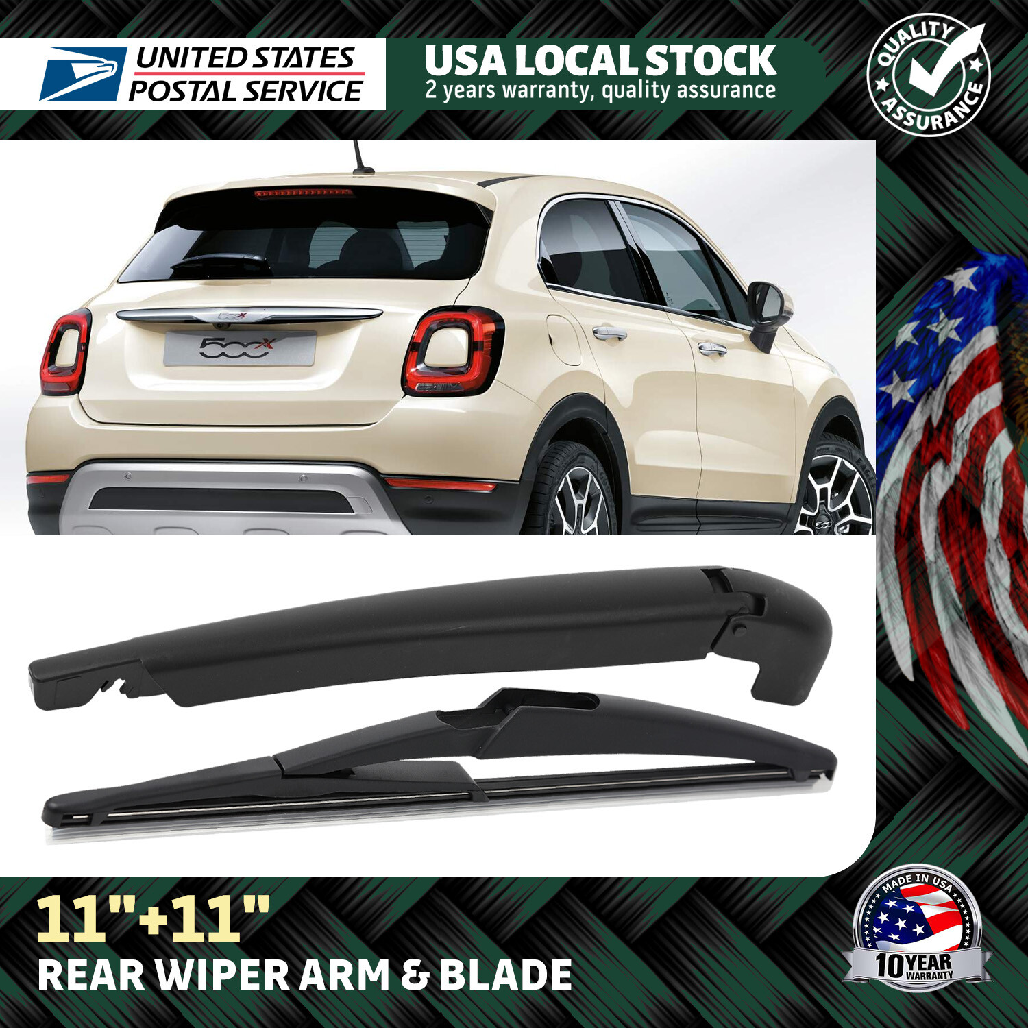 All Season Car Windshield Wiper Blades & Arm for FIAT 500 2012-2019 Rear