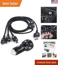 Chic Crystal Rhinestone Dual USB Car Charger & 3-in-1 Cable Kit for Women