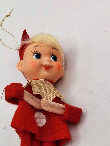 Vintage Felt Pixie Elf Christmas Red And White Ornaments Japan - Picture 7 of 22