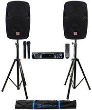Rockville Bluetooth Karaoke Amplifier/Mixer 2 VHF Mics 2 8" Speakers Stands