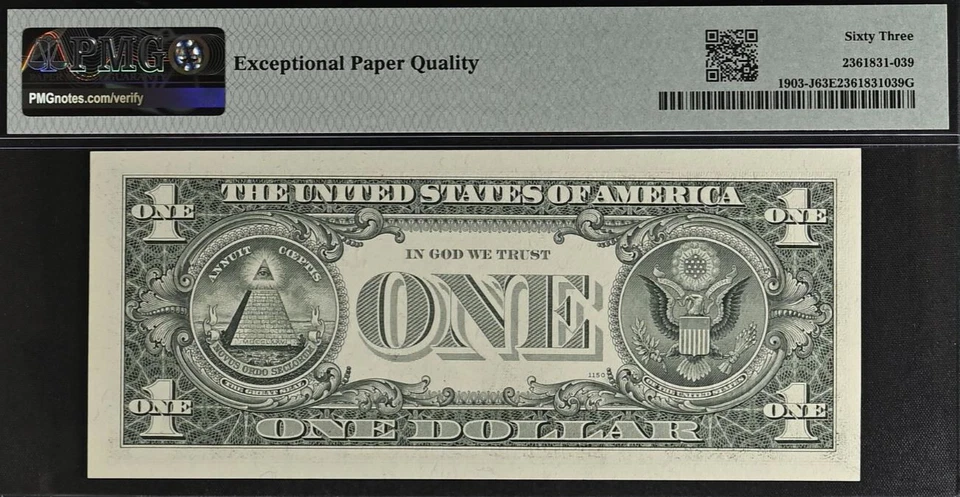1969 $1 Federal Reserve Note - PMG 63EPQ - Double Quad Serial Number 11113333 - Image 3 of 3