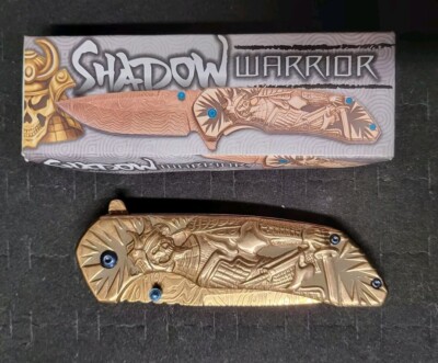 Shadow Warrior Assisted Open Golden Pocket Knife 3534 All Steel Folder New