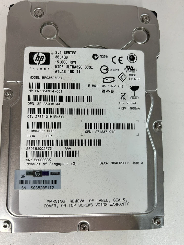 Hard Drive HP BF03687B54 356914-001 36.4GB 15000RPM 8MB SCSI U320 3.5" Inch - Image 2 of 3