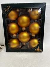 Krebs Old Gold 2 5/8 67mm Glass Ball Christmas Ornaments with Crown Caps Eight