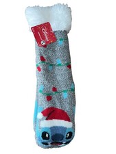 New LILO  STITCH Ladies HOLIDAY COZY SHERPA SLIPPER SOCKS GRIPPER BOTTOM SCRUMP