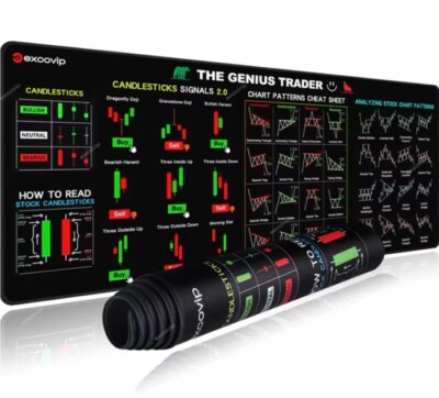 Stock Market Mouse Pad Large Trader Chart Candlestick Pattern Keyboard Desk Mat