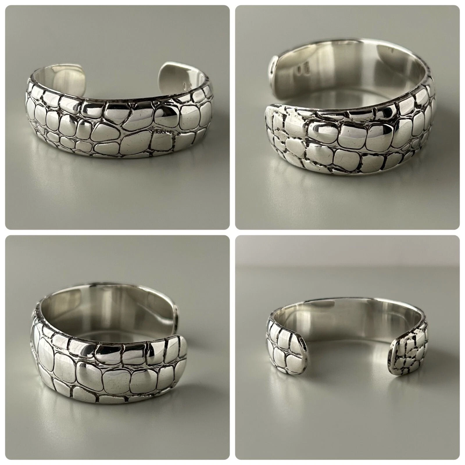 Gucci raro bracciale coccodrillo in rilievo argento sterling 925 vintage donna