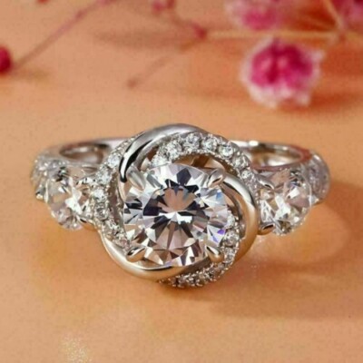 1.80CT Round Cut Real Moissanite Women's Halo Wedding Ring 14K White Gold Plated