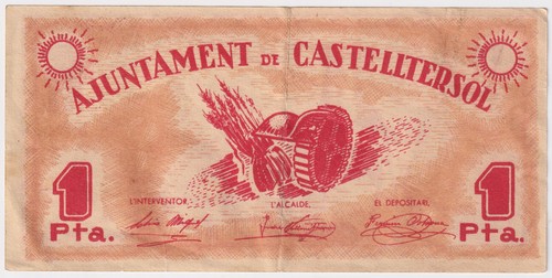 Billet Castelltersol 1937 1 Peseta - Sans Serie - Ajuntament De - Photo 1 sur 2