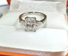 3 Ct Radiant Cut Moissanite Three Stone Engagement Ring 14K White Gold Plated