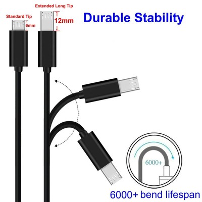 2-Pack 3FT 12mm Long Tip Micro USB Cable Extended Connector for Rugged Phones