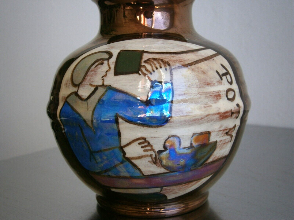Small Iridescent Ceramic Vase Bayeux St Desmant Antique Norman Tapestry