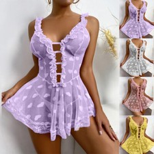 Sexy Women Lace Sissy Nightdress Lingerie Underwear Sleepwear Babydoll Dress
