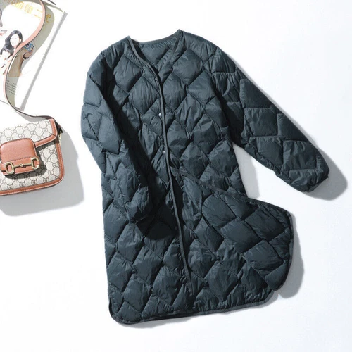 Damen Daunenjacke 90% Entendaunenmantel V-Ausschnitt lang Daunen Puffer Jacket - Bild 22 von 23