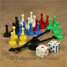 NEW 28pc Board Game Parts Set - 24 Standard Pawns 2 Spinners & 2 Dice 