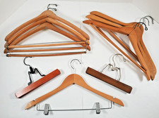 Lot of 9 Luxury Wooden Hangers with Locking Bar  Pants/Skirts Wooden Hangers